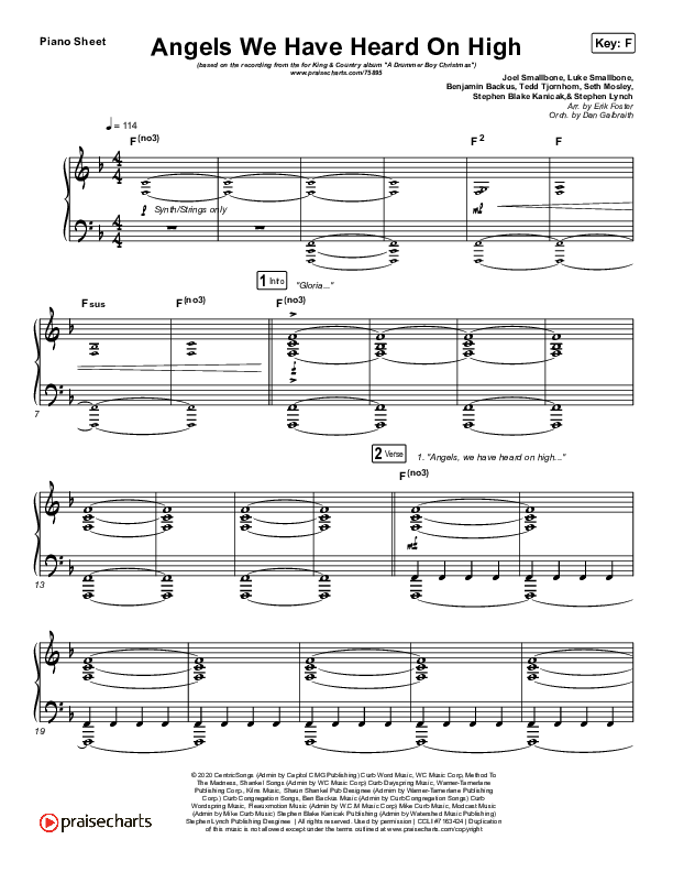 Angels We Have Heard On High Piano Sheet (for KING & COUNTRY)
