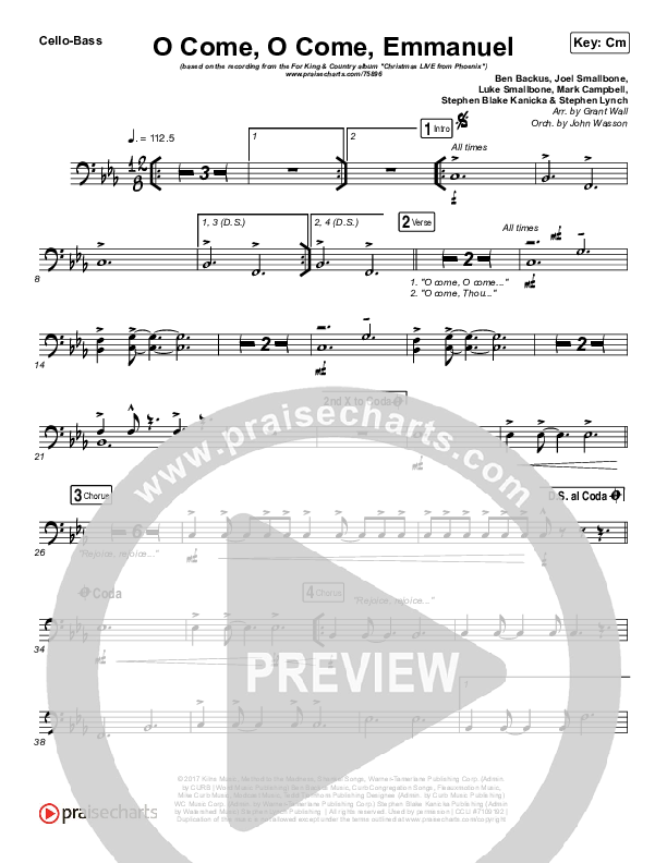 O Come O Come Emmanuel Cello/Bass (for KING & COUNTRY)
