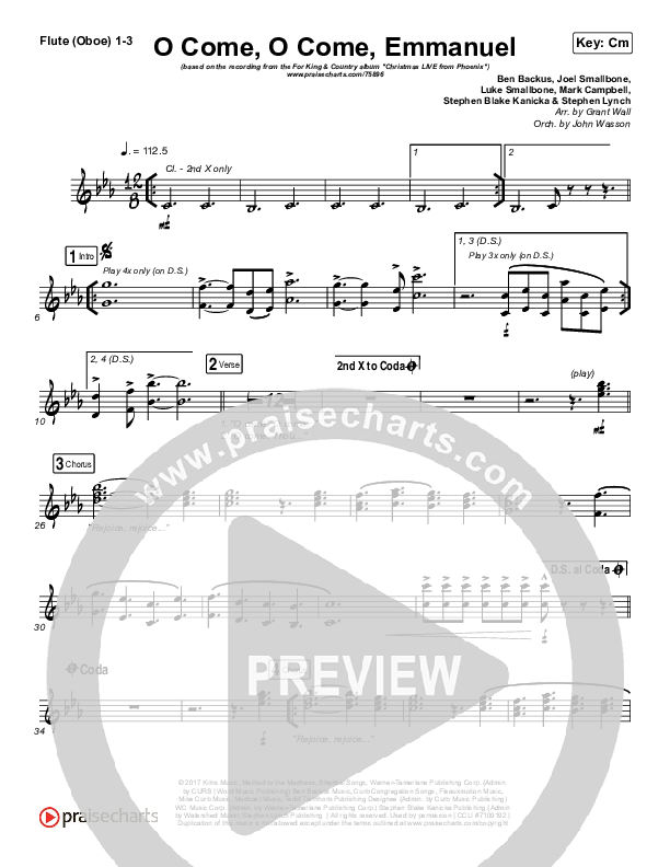O Come O Come Emmanuel Flute/Oboe 1/2/3 (for KING & COUNTRY)