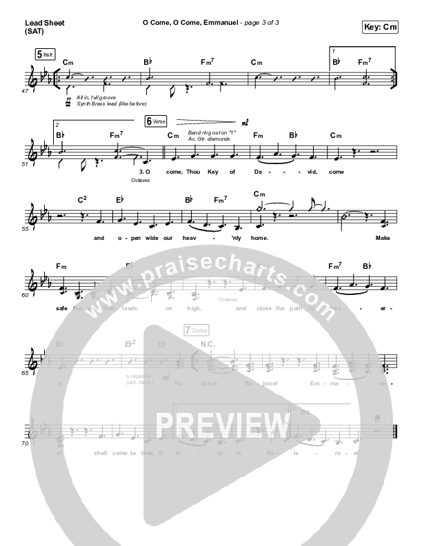 O Come O Come Emmanuel Lead Sheet (SAT) (for KING & COUNTRY)