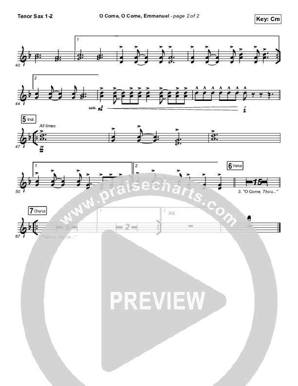 O Come O Come Emmanuel Tenor Sax 1/2 (for KING & COUNTRY)