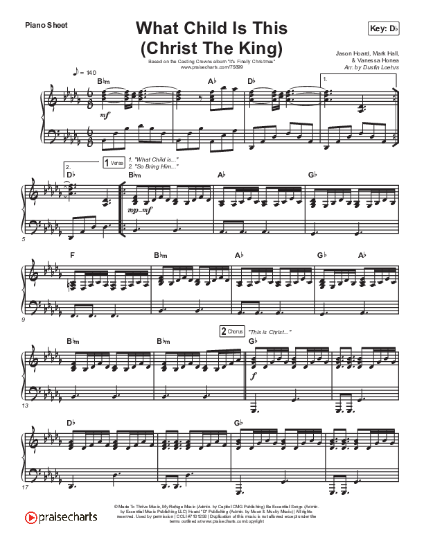 What Child Is This (Christ The King) Piano Sheet (Casting Crowns)