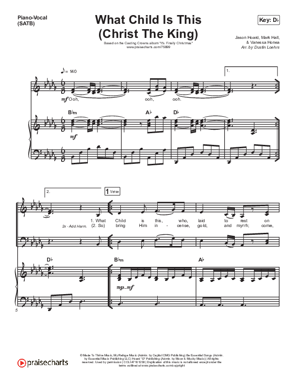 What Child Is This (Christ The King) Piano/Vocal Pack (Casting Crowns)