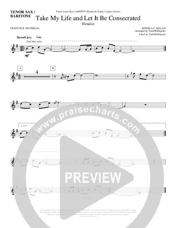 Take My Life And Let It Be Consecrated Tenor Sax/Baritone T.C. (Todd Billingsley)