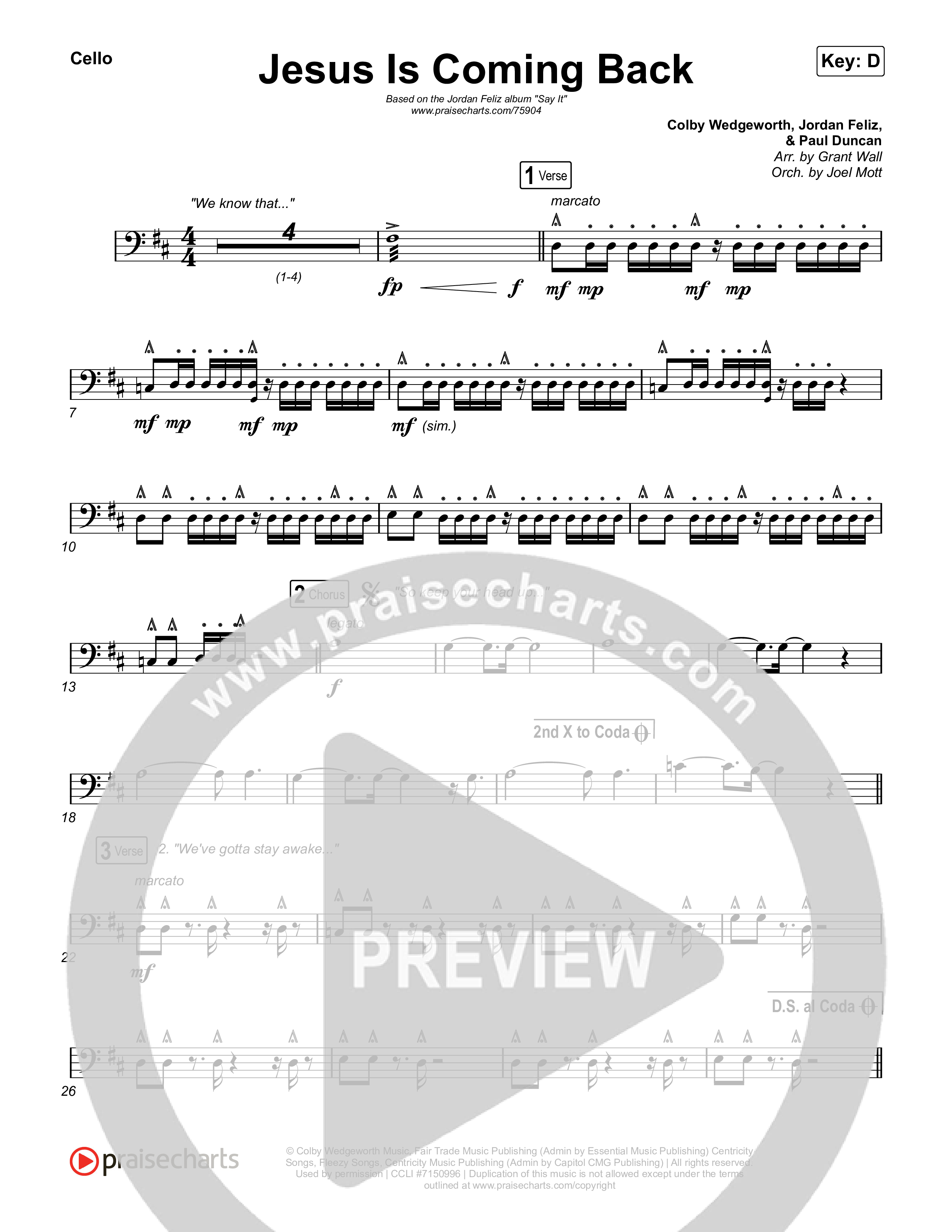 Jesus Is Coming Back Cello (Jordan Feliz)