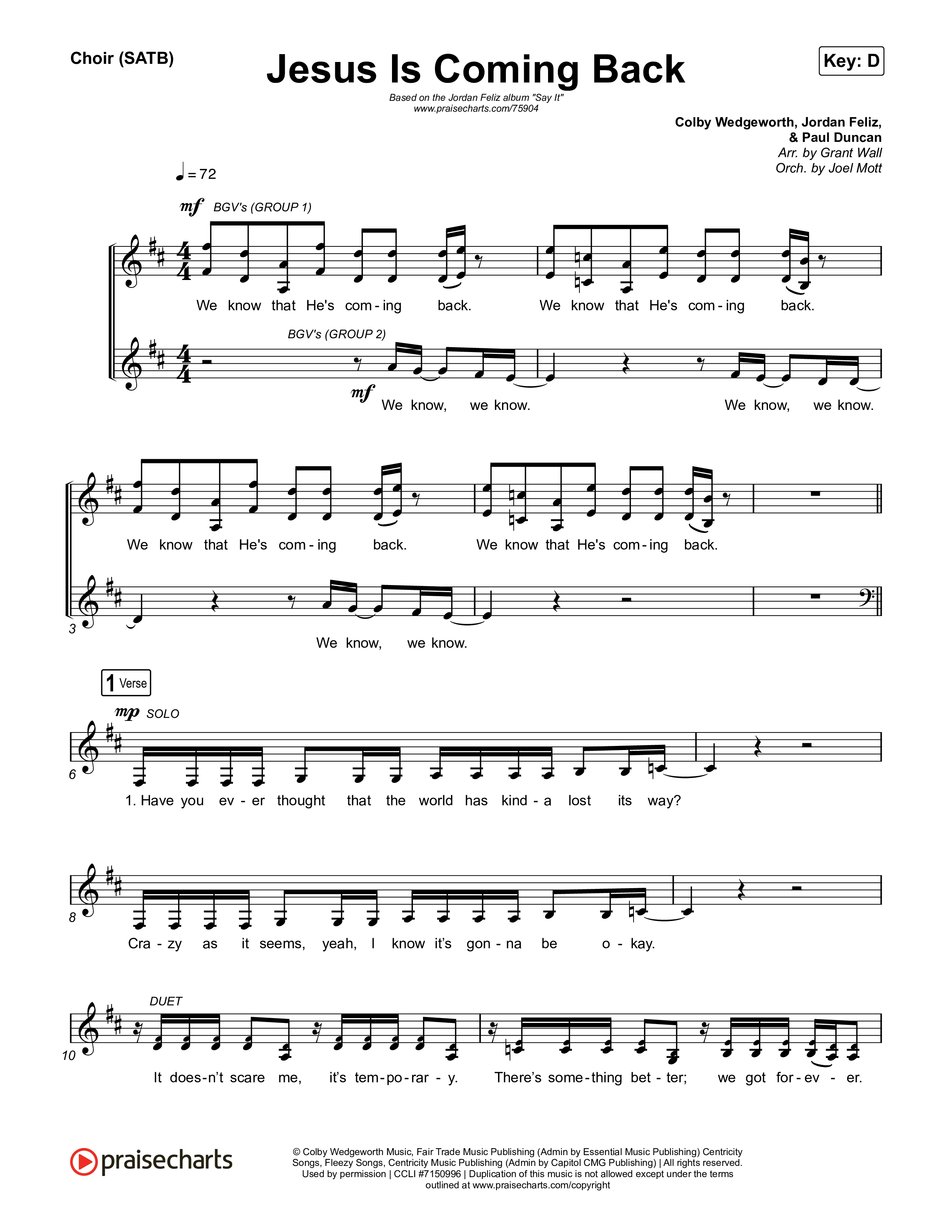 Jesus Is Coming Back Choir Sheet (SATB) (Jordan Feliz)