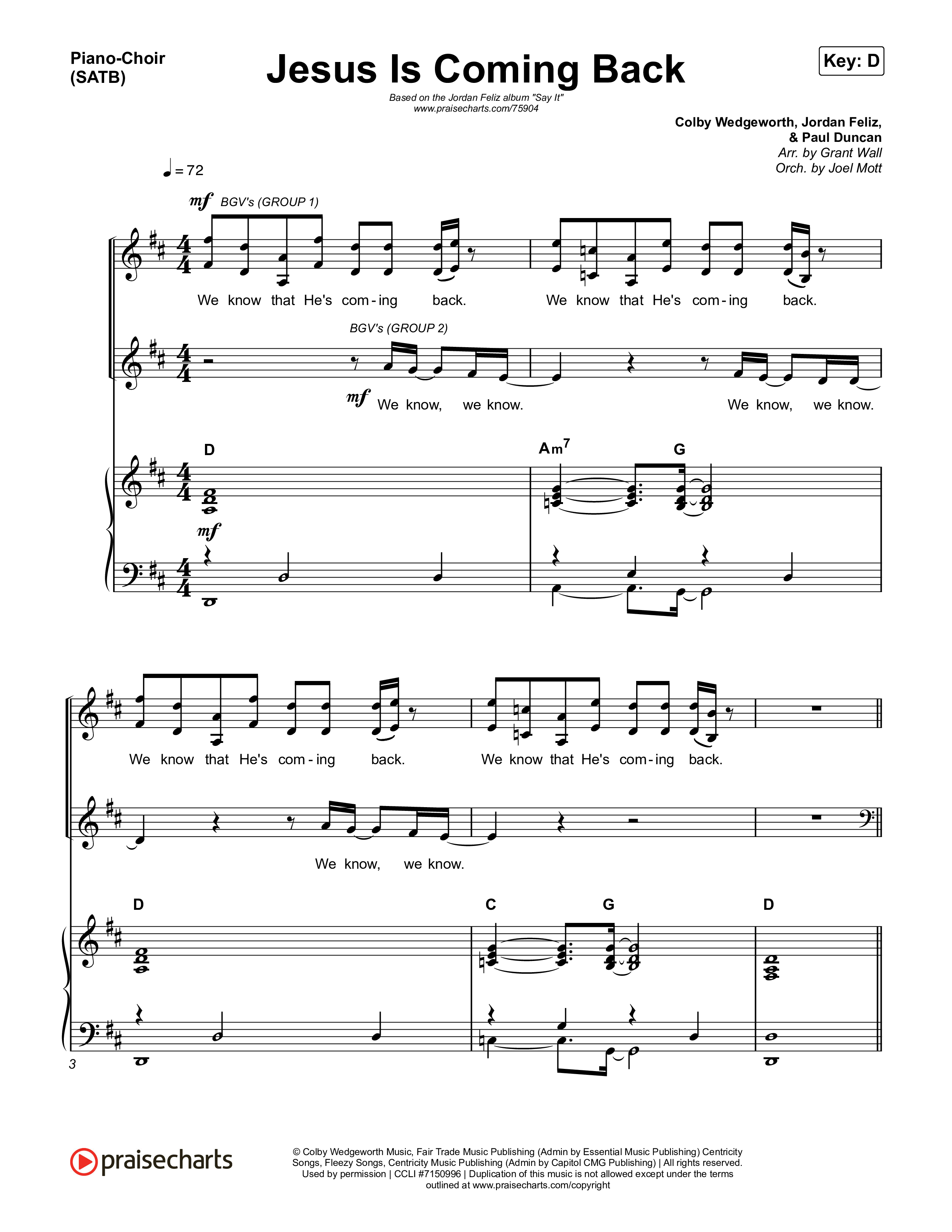 Jesus Is Coming Back Piano/Vocal (SATB) (Jordan Feliz)