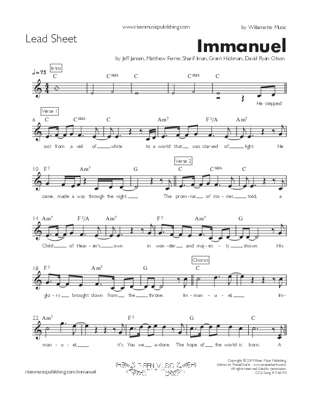 Immanuel Lead Sheet (Willamette Music)