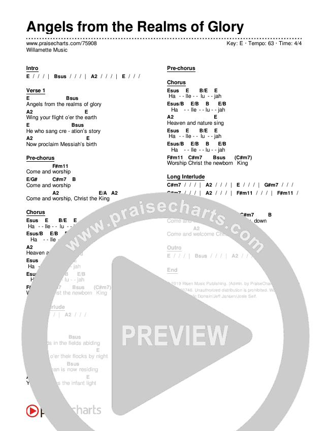 Angels From The Realms Of Glory Chord Chart (Willamette Music)