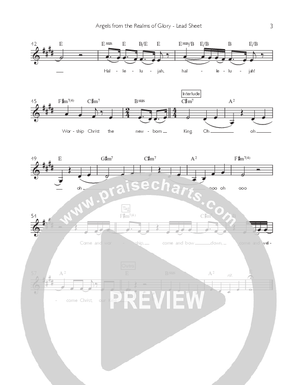 Angels From The Realms Of Glory Lead Sheet (Willamette Music)