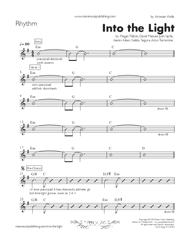 Into the Light Rhythm Chart (Artesian Wells Worship)