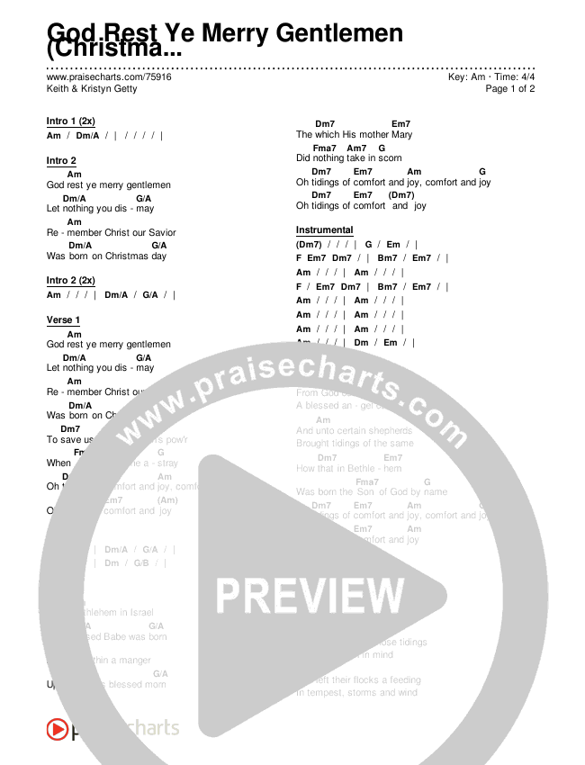 God Rest Ye Merry Gentlemen (Christmas) Chords & Lyrics (Keith & Kristyn Getty)