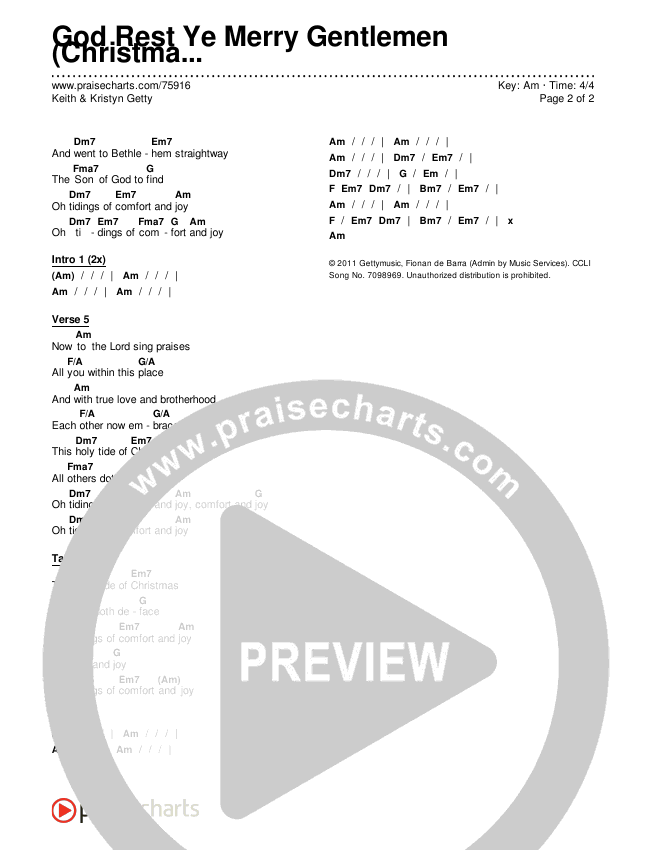 God Rest Ye Merry Gentlemen (Christmas) Chords & Lyrics (Keith & Kristyn Getty)