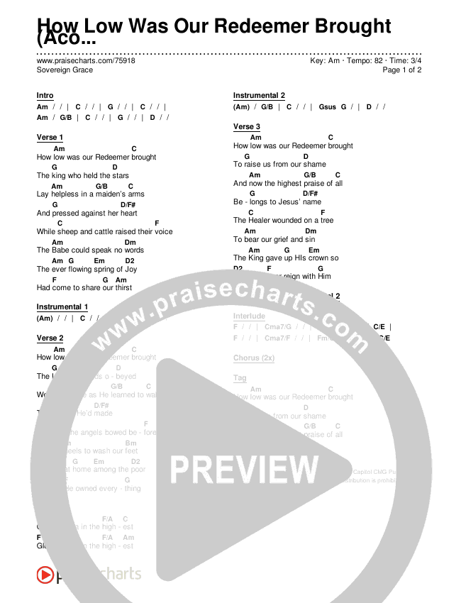 How Low Was Our Redeemer Brought (Acoustic) Chords & Lyrics (Sovereign Grace)