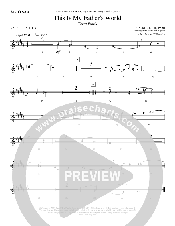 This Is My Father's World Alto Sax (Todd Billingsley)