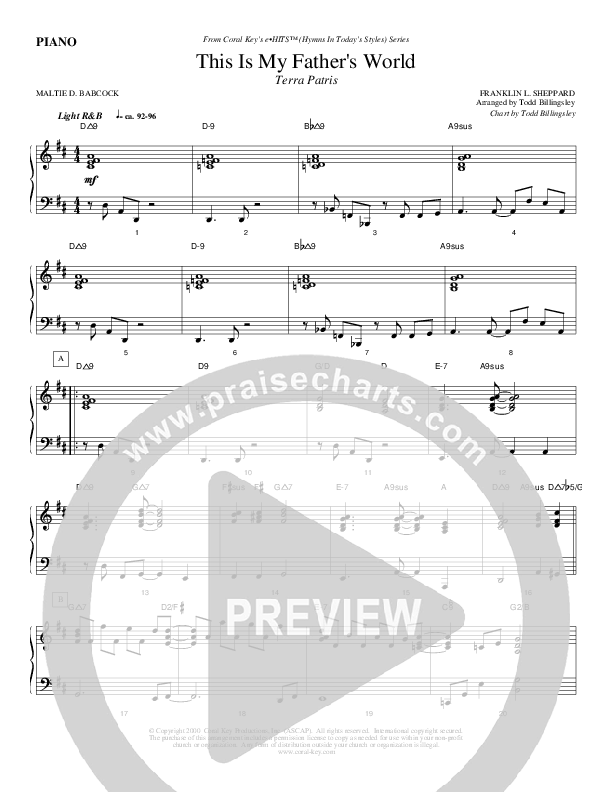 This Is My Father's World Piano Sheet (Todd Billingsley)