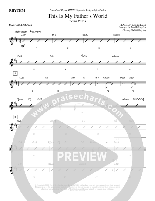 This Is My Father's World Rhythm Chart (Todd Billingsley)