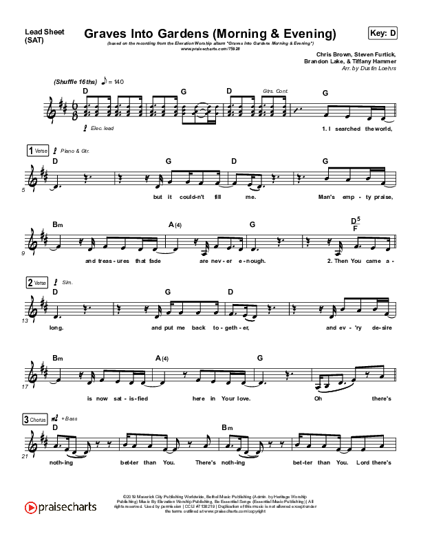 Graves Into Gardens (Morning & Evening) Lead Sheet (SAT) (Elevation Worship)