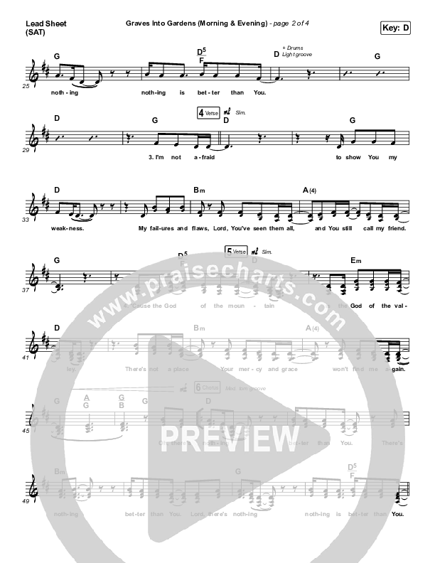 Graves Into Gardens (Morning & Evening) Lead Sheet (SAT) (Elevation Worship)