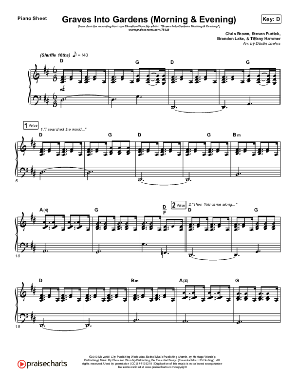 Graves Into Gardens (Morning & Evening) Piano Sheet (Elevation Worship)