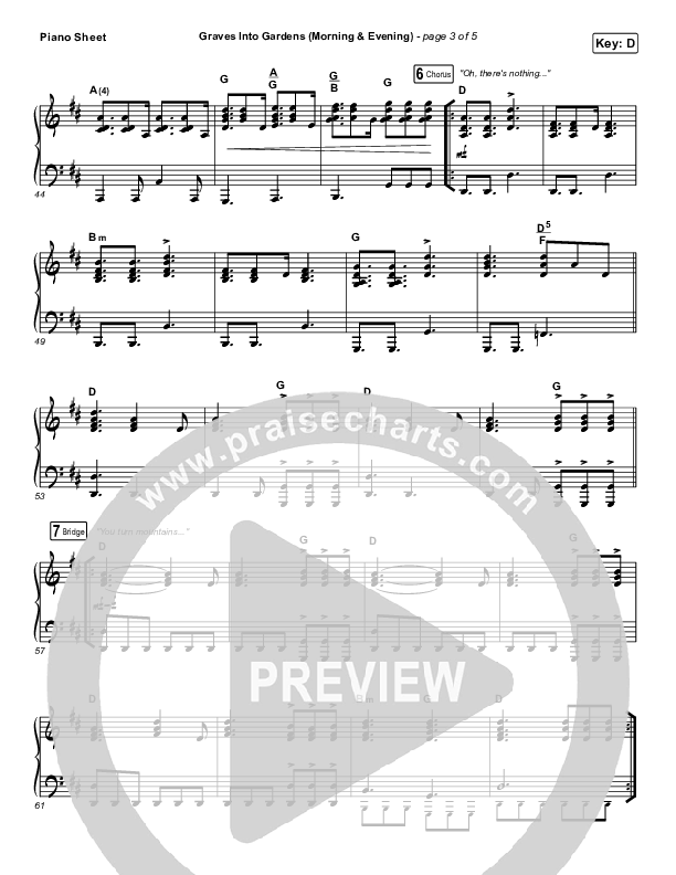 Graves Into Gardens (Morning & Evening) Piano Sheet (Elevation Worship)