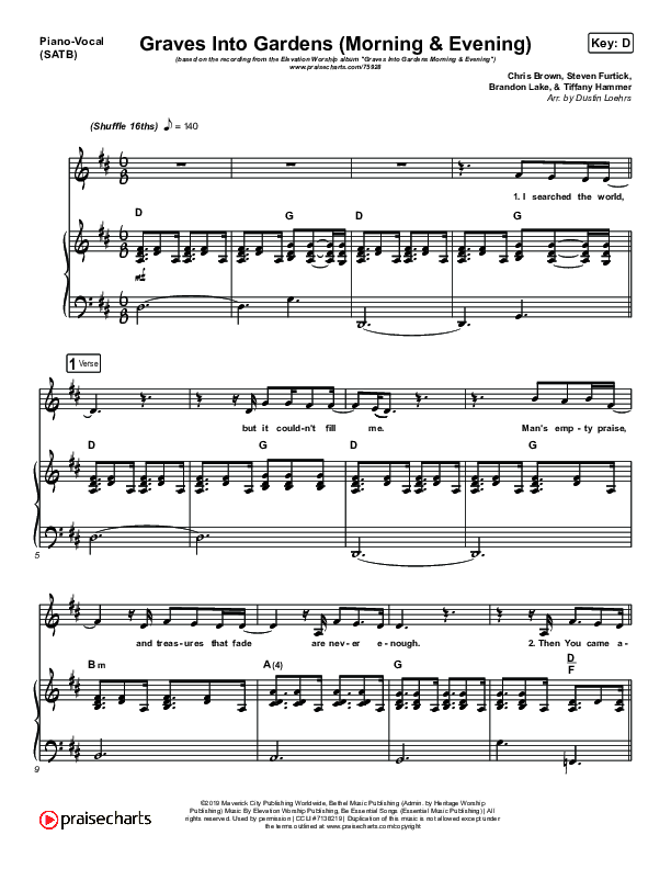 Graves Into Gardens (Morning & Evening) Piano/Vocal Pack (Elevation Worship)