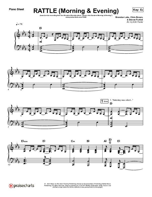 RATTLE! (Morning & Evening) Piano Sheet (Elevation Worship)