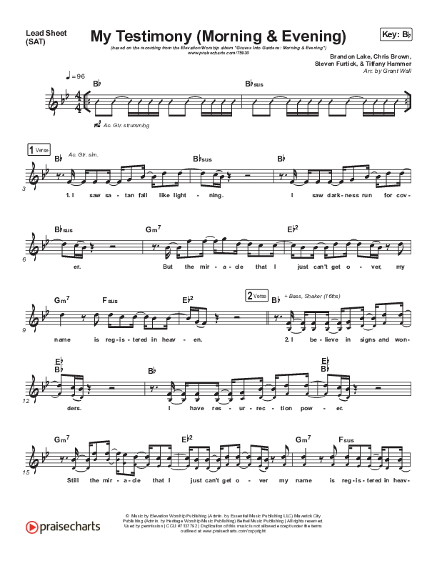 My Testimony (Morning & Evening) Lead Sheet (SAT) (Elevation Worship)