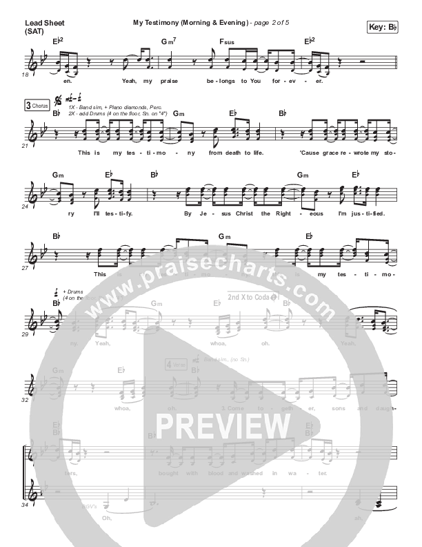 My Testimony (Morning & Evening) Lead Sheet (SAT) (Elevation Worship)
