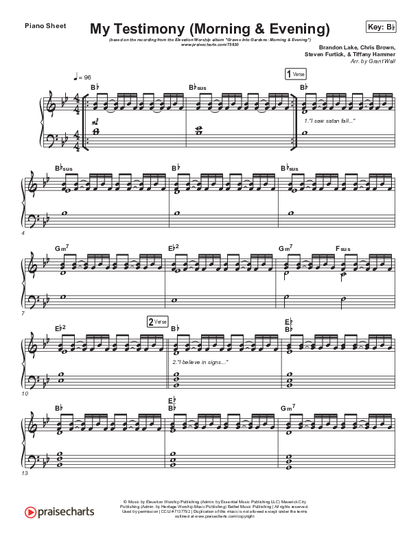 My Testimony (Morning & Evening) Piano Sheet (Elevation Worship)