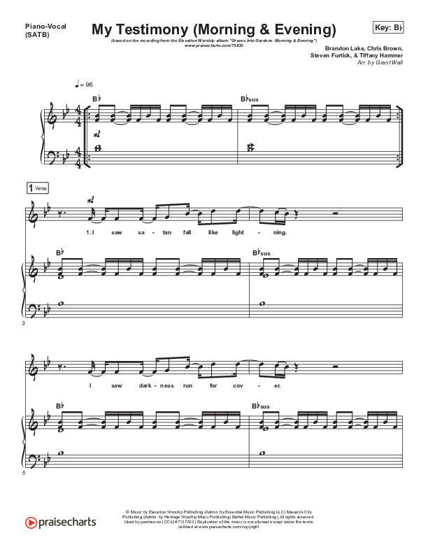 My Testimony (Morning & Evening) Piano/Vocal Pack (Elevation Worship)