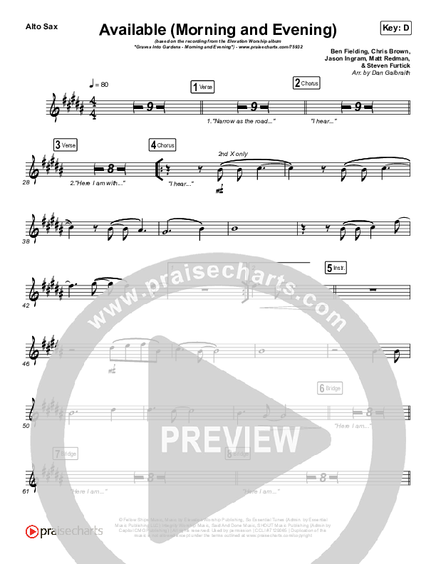 Available (Morning & Evening) Alto Sax (Elevation Worship)