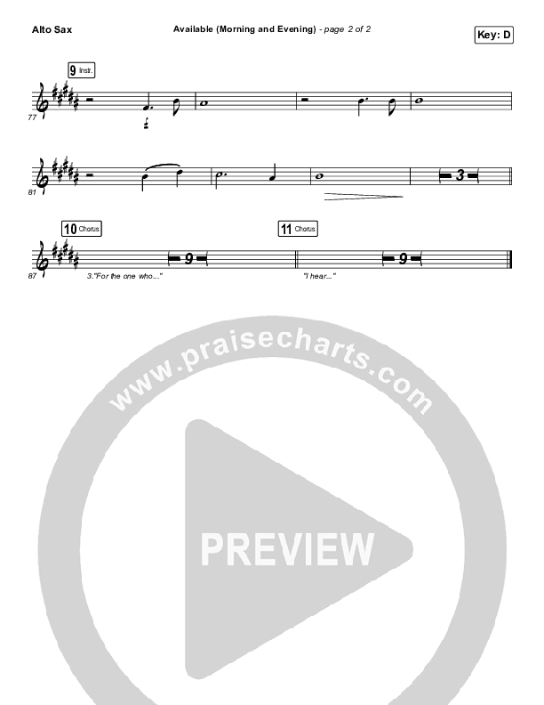 Available (Morning & Evening) Alto Sax (Elevation Worship)