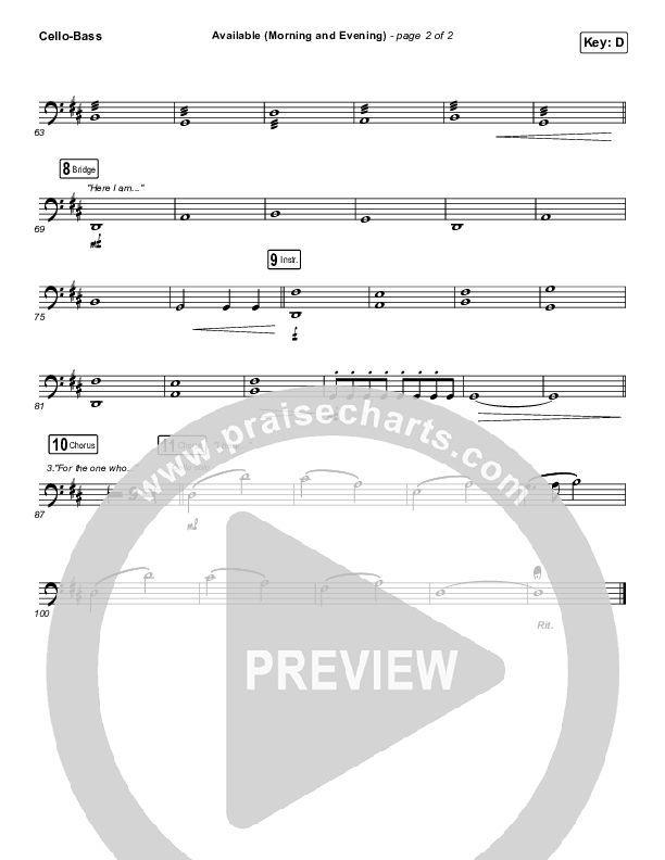 Available (Morning & Evening) Cello/Bass (Elevation Worship)