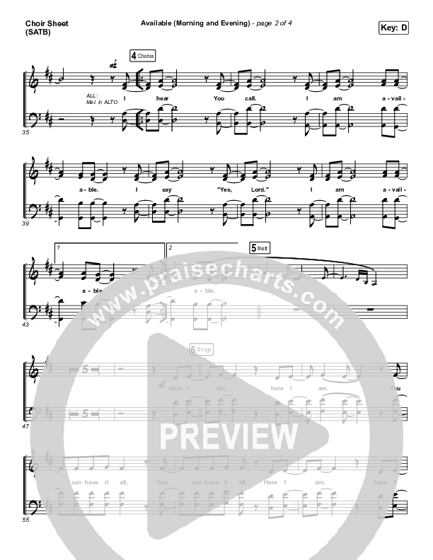 Available (Morning & Evening) Choir Sheet (SATB) (Elevation Worship)