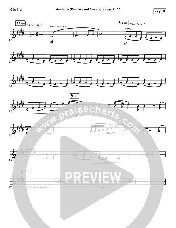 Available (Morning & Evening) Clarinet (Elevation Worship)
