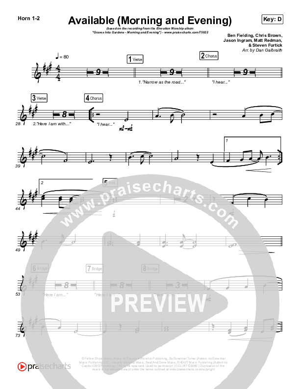 Available (Morning & Evening) French Horn 1/2 (Elevation Worship)