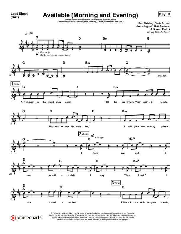 Available (Morning & Evening) Lead Sheet (SAT) (Elevation Worship)