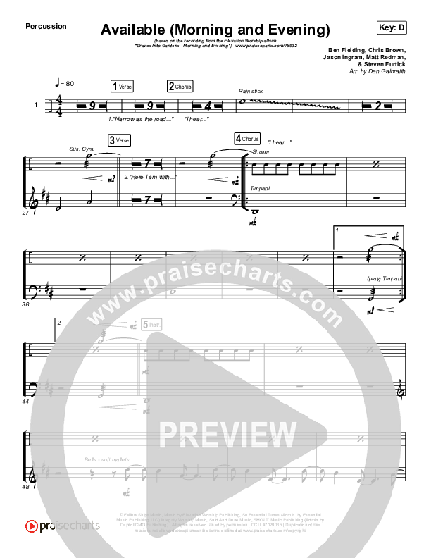 Available (Morning & Evening) Percussion (Elevation Worship)