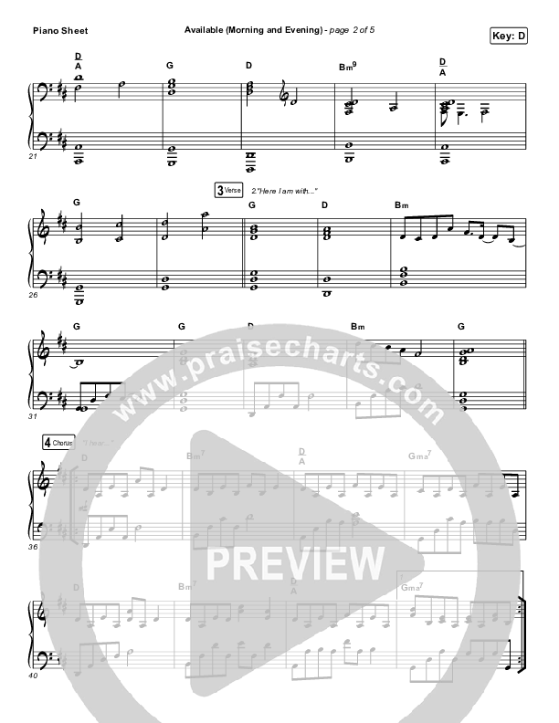 Available (Morning & Evening) Piano Sheet (Elevation Worship)