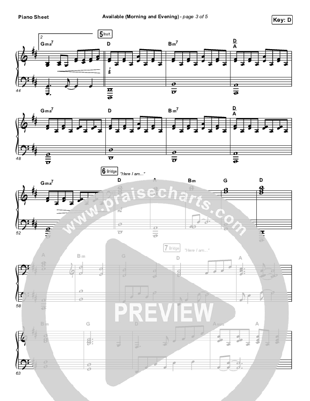 Available (Morning & Evening) Piano Sheet (Elevation Worship)