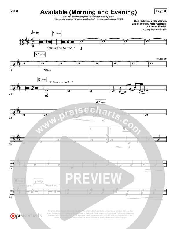 Available (Morning & Evening) Viola (Elevation Worship)