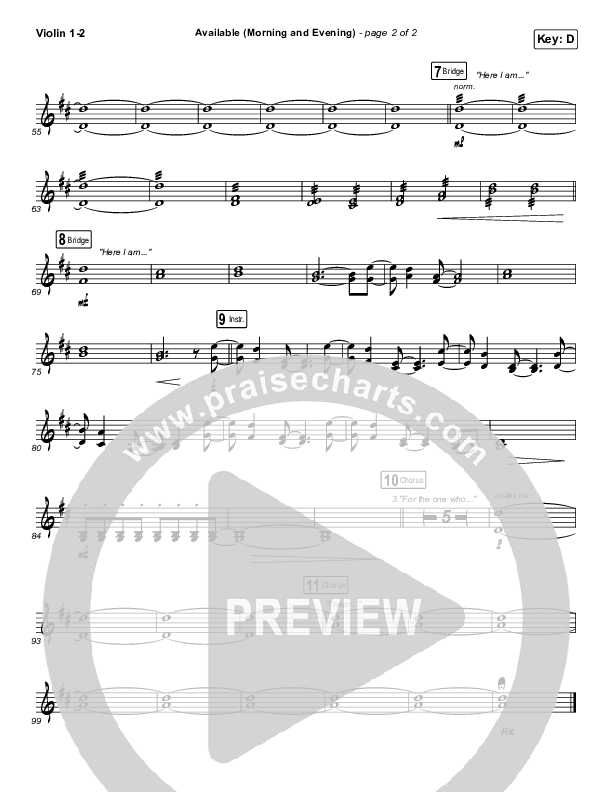 Available (Morning & Evening) Violin 1/2 (Elevation Worship)