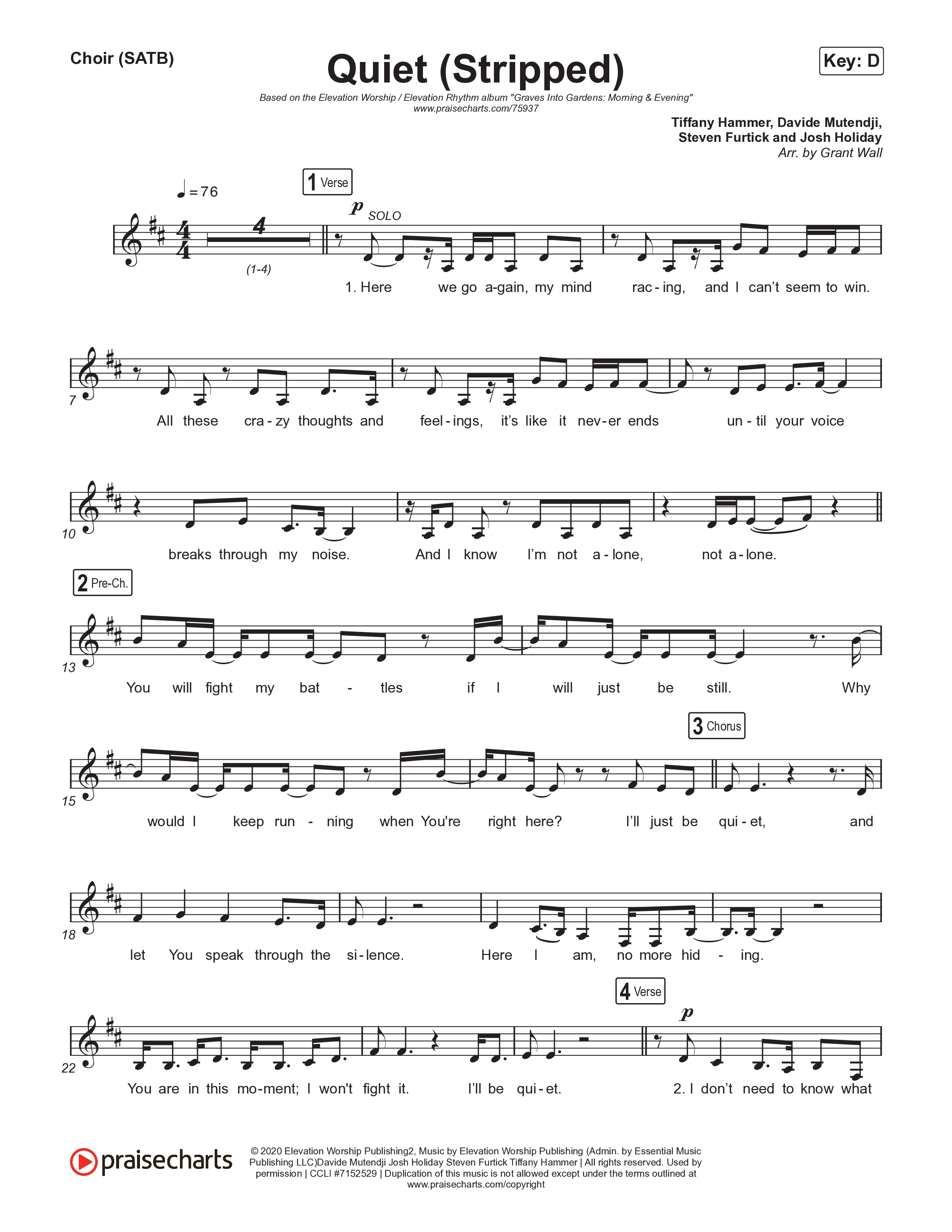 Quiet (Stripped) Choir Sheet (SATB) (Elevation Worship / ELEVATION RHYTHM)