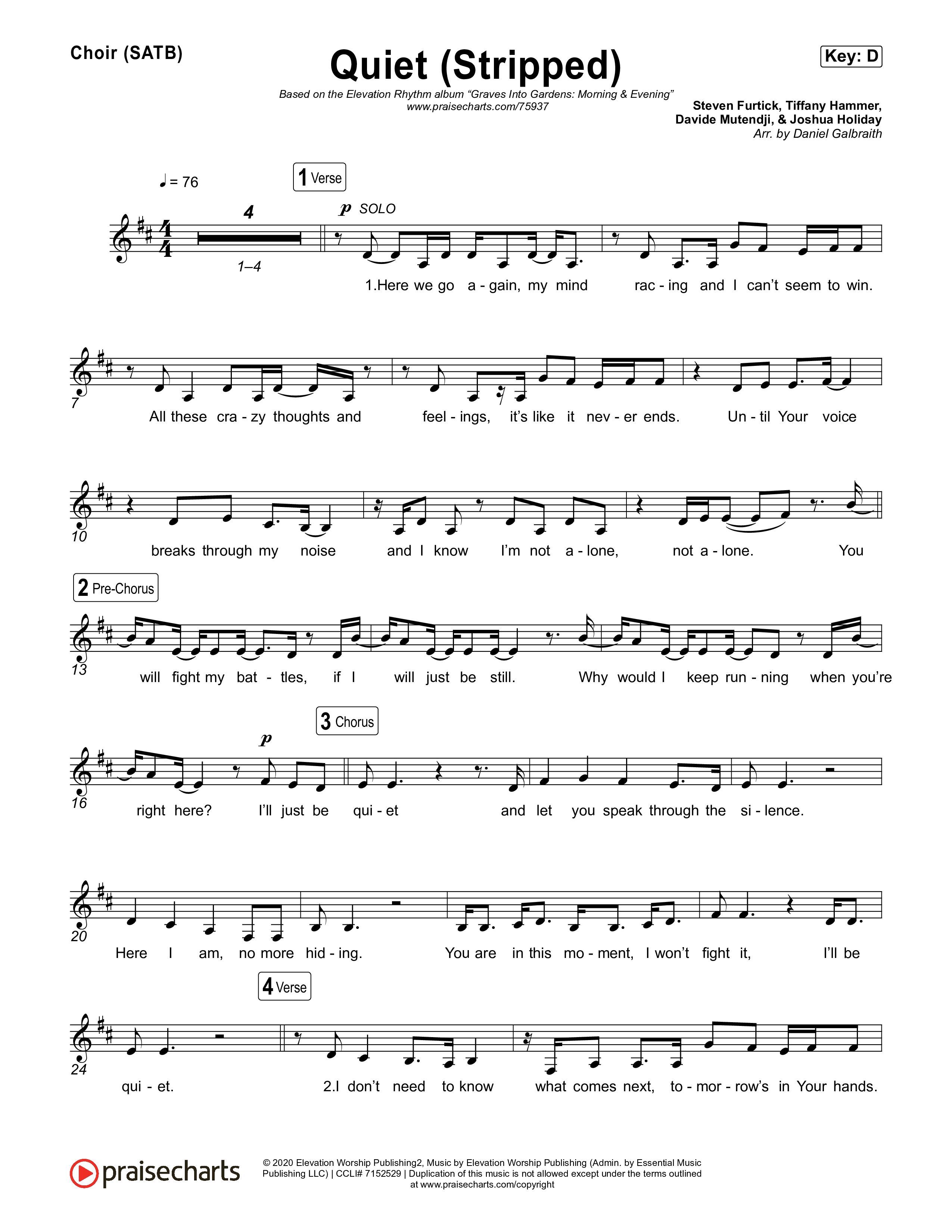 Quiet (Stripped) Choir Sheet (SATB) (Elevation Worship / ELEVATION RHYTHM)