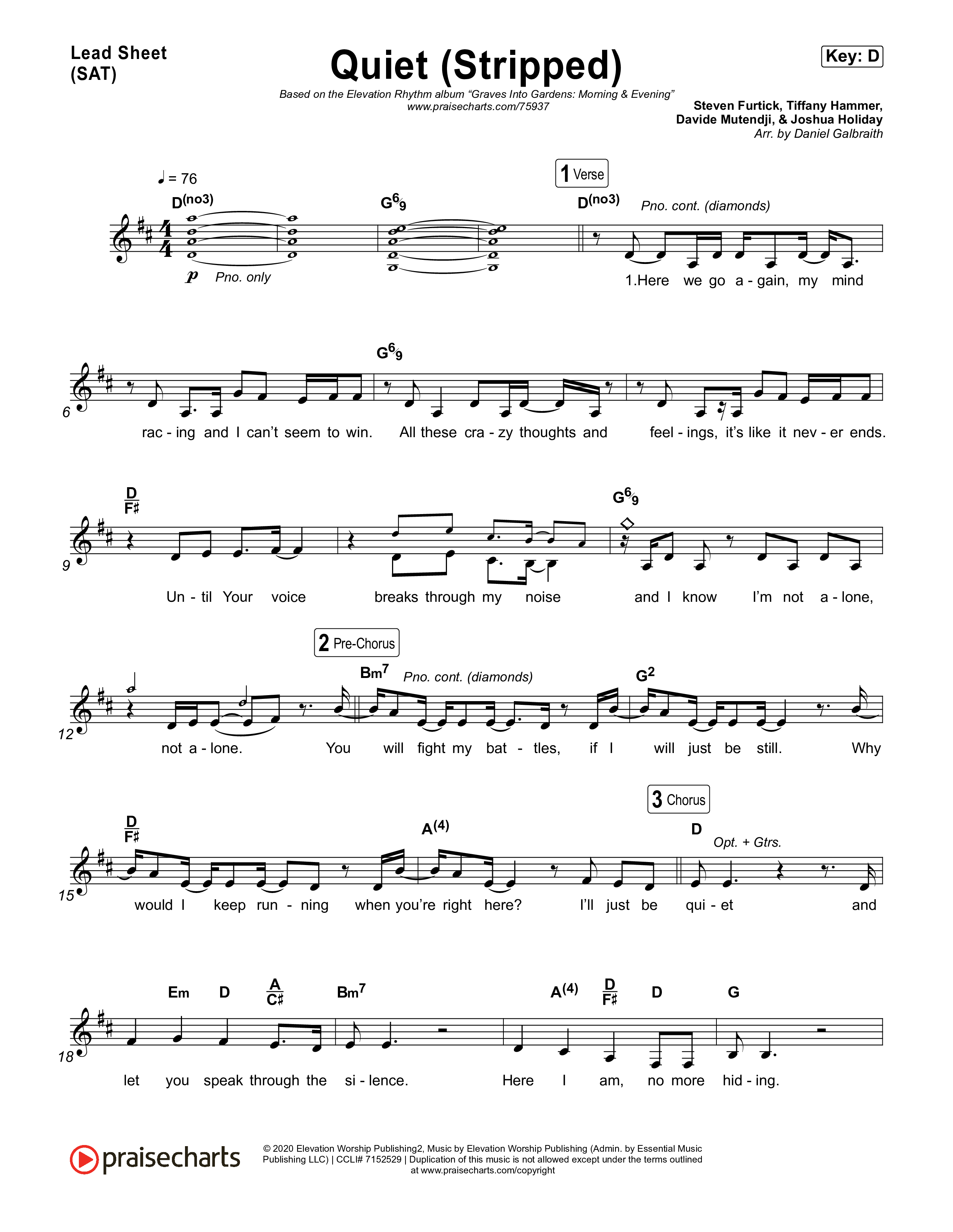 Quiet (Stripped) Lead Sheet (SAT) (Elevation Worship / ELEVATION RHYTHM)