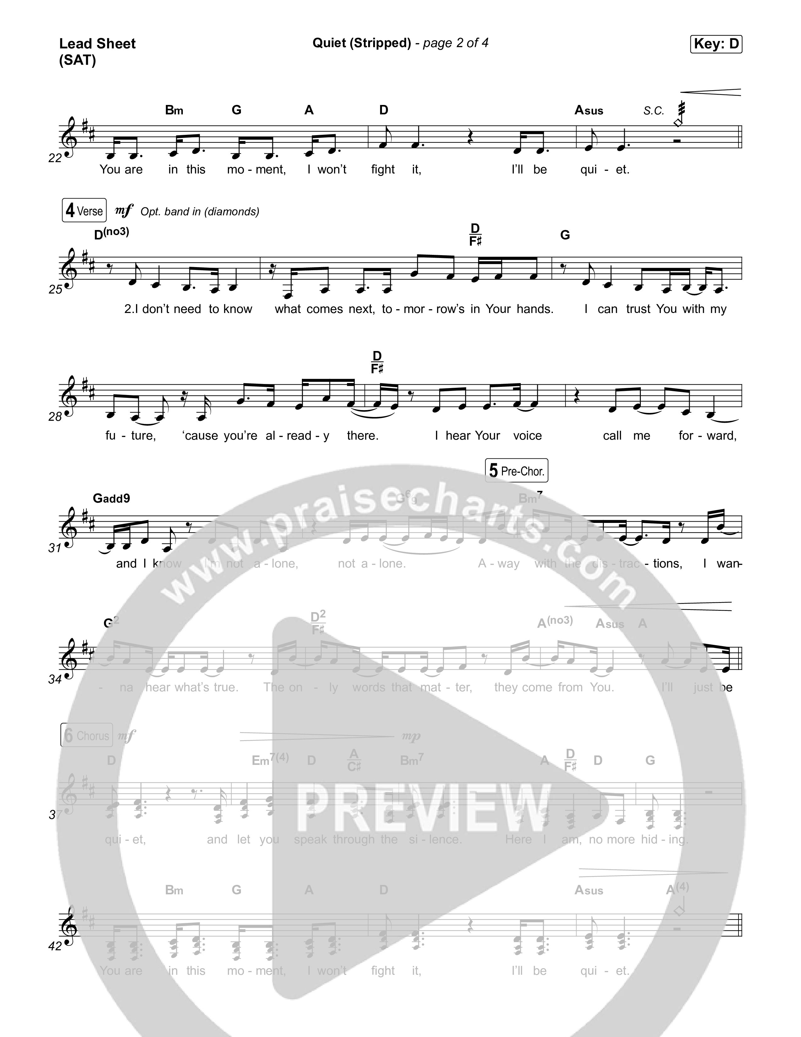 Quiet (Stripped) Lead Sheet (SAT) (Elevation Worship / ELEVATION RHYTHM)