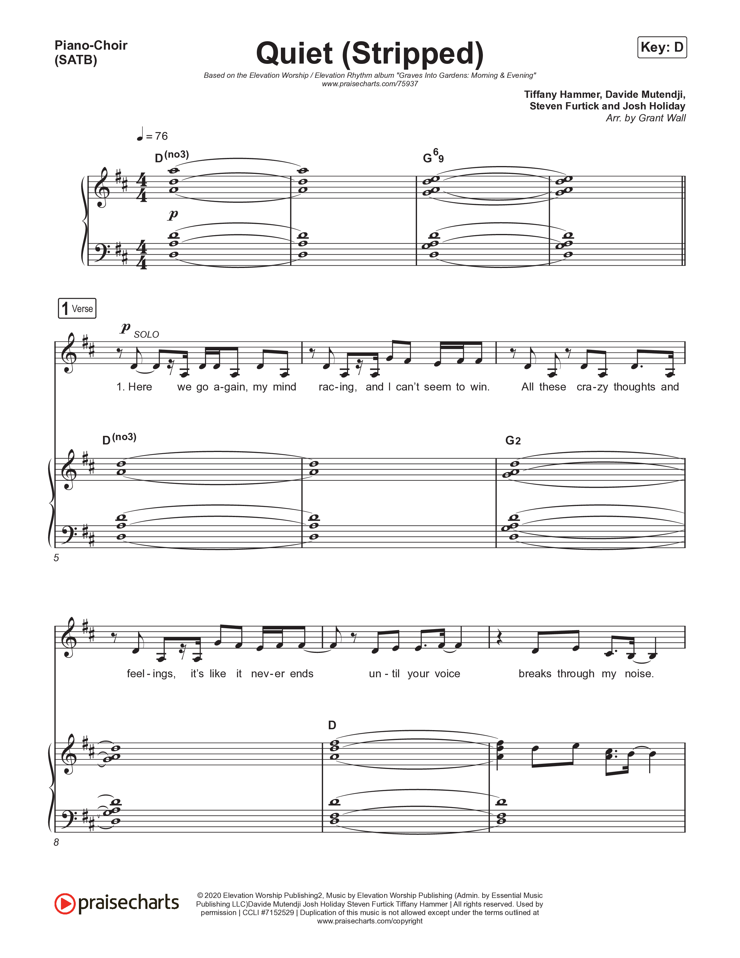 Quiet (Stripped) Piano/Vocal (SATB) (Elevation Worship / ELEVATION RHYTHM)