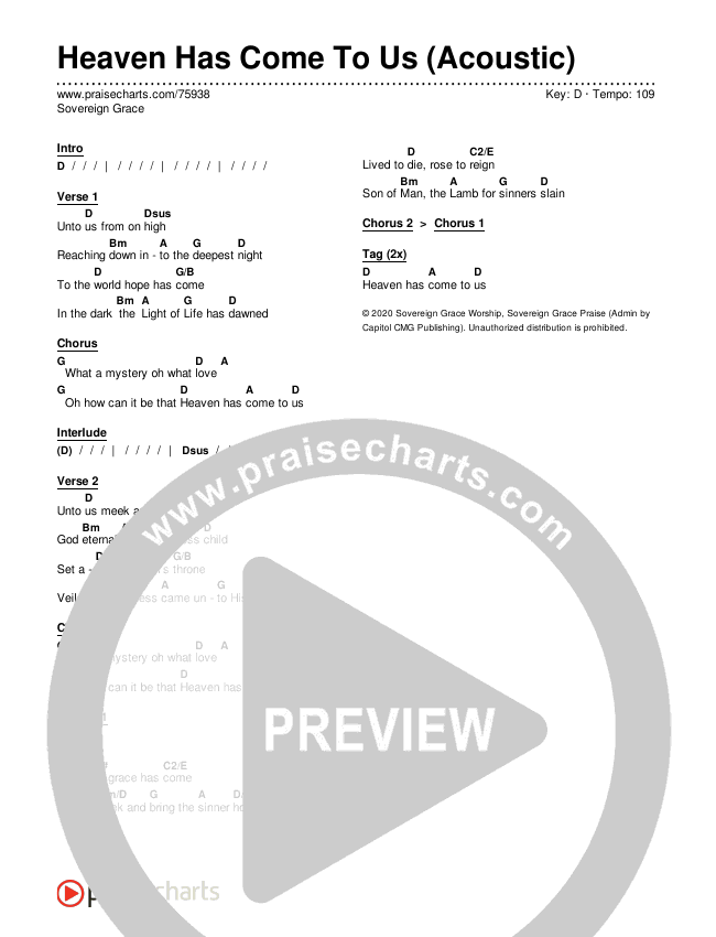 Heaven Has Come To Us (Acoustic) Chords & Lyrics (Sovereign Grace)
