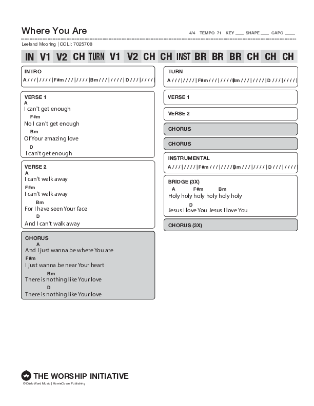 Where You Are (Live) Chord Chart (Shane & Shane/The Worship Initiative)